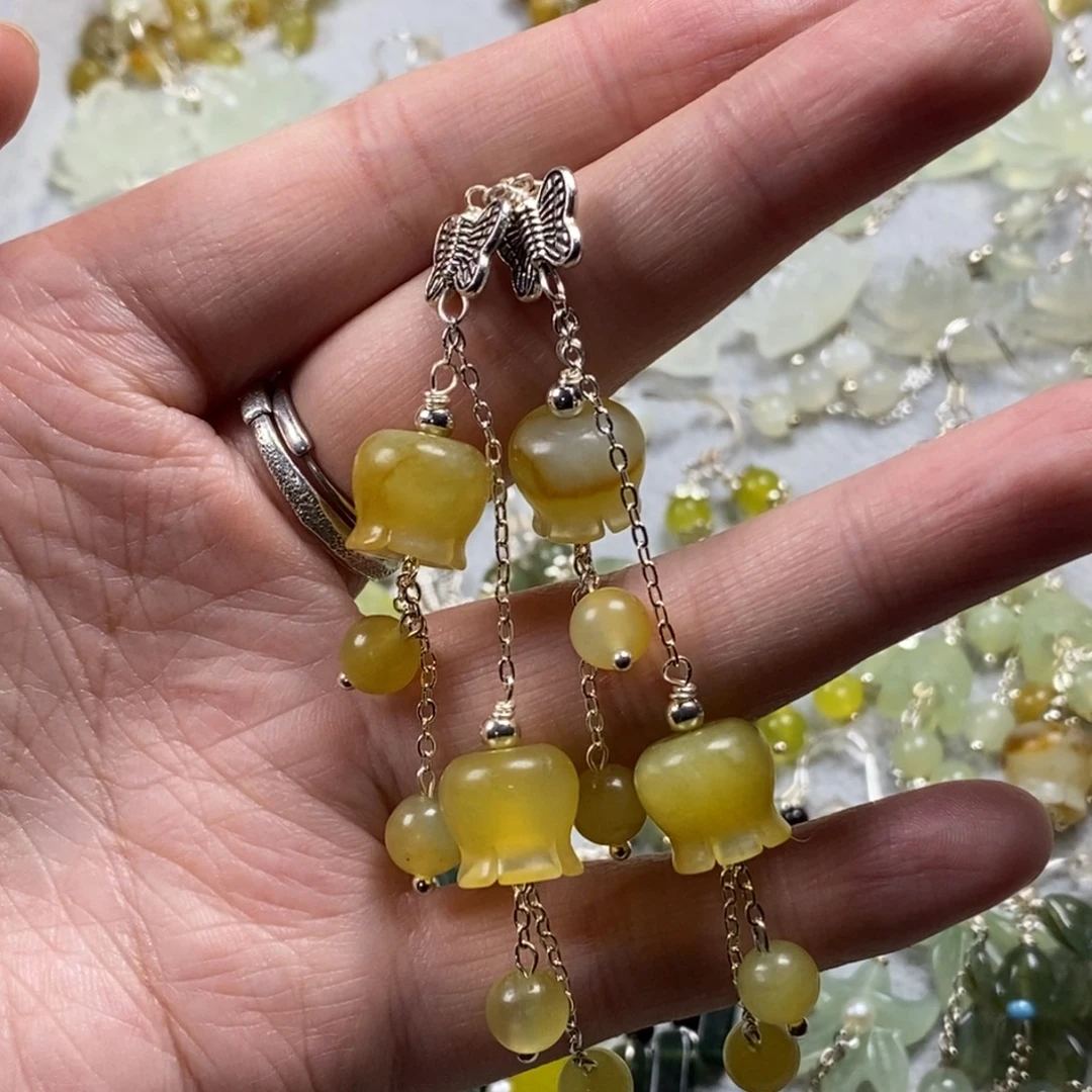 蛇纹石玉未镶嵌耳饰耳环挂件项链