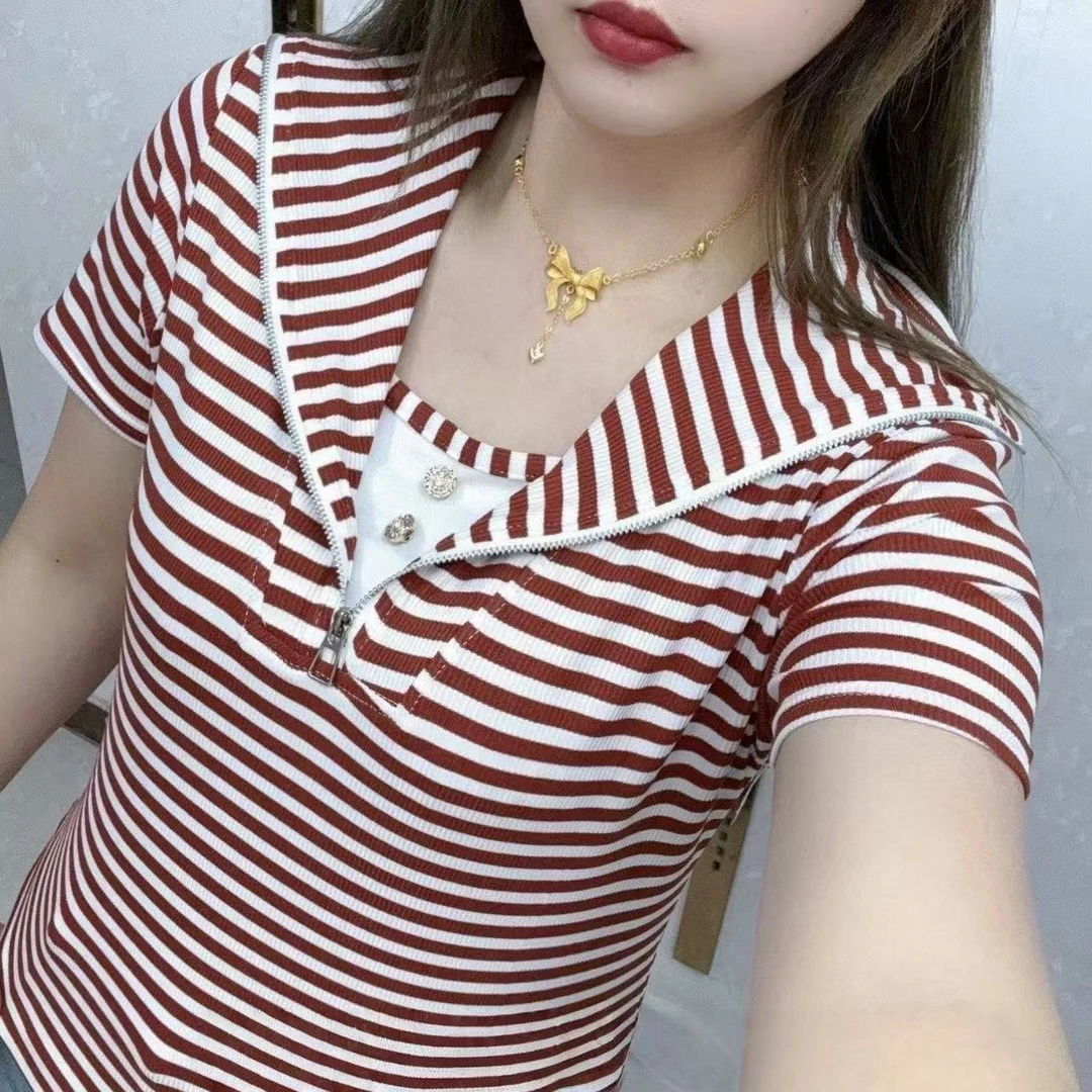 【显瘦海军领条纹短袖】气质休闲百搭女士修身宽松大码短袖T恤