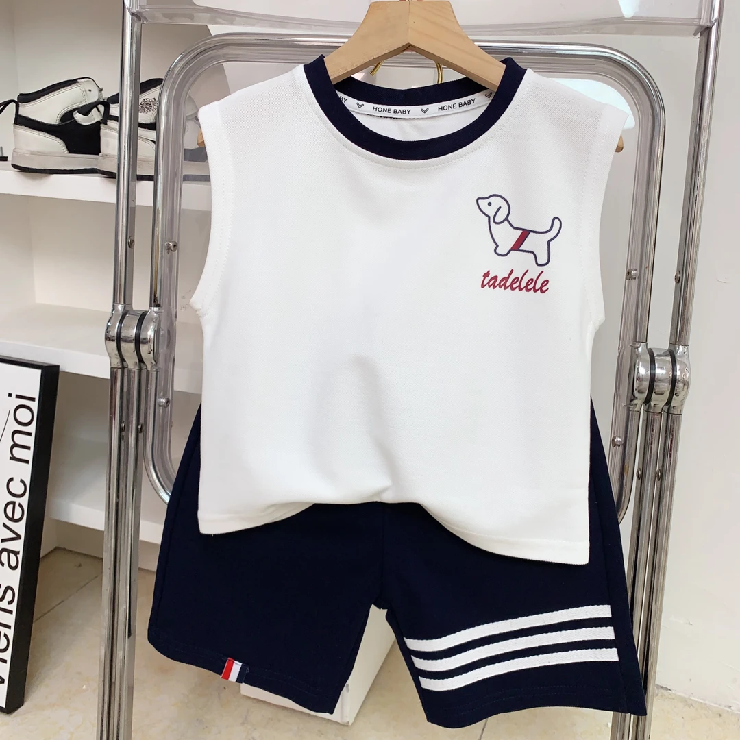 儿童韩版卡通套装男童夏款韩系薄款无袖圆领无袖短裤休闲两件套