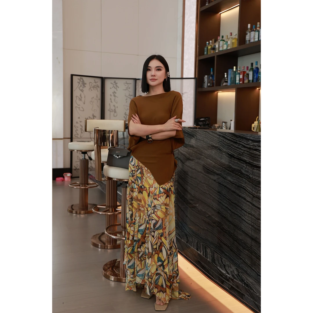 【妙妙精选】HUANGNAJI尘曦-时尚气质设计感休闲桑蚕丝半裙0003