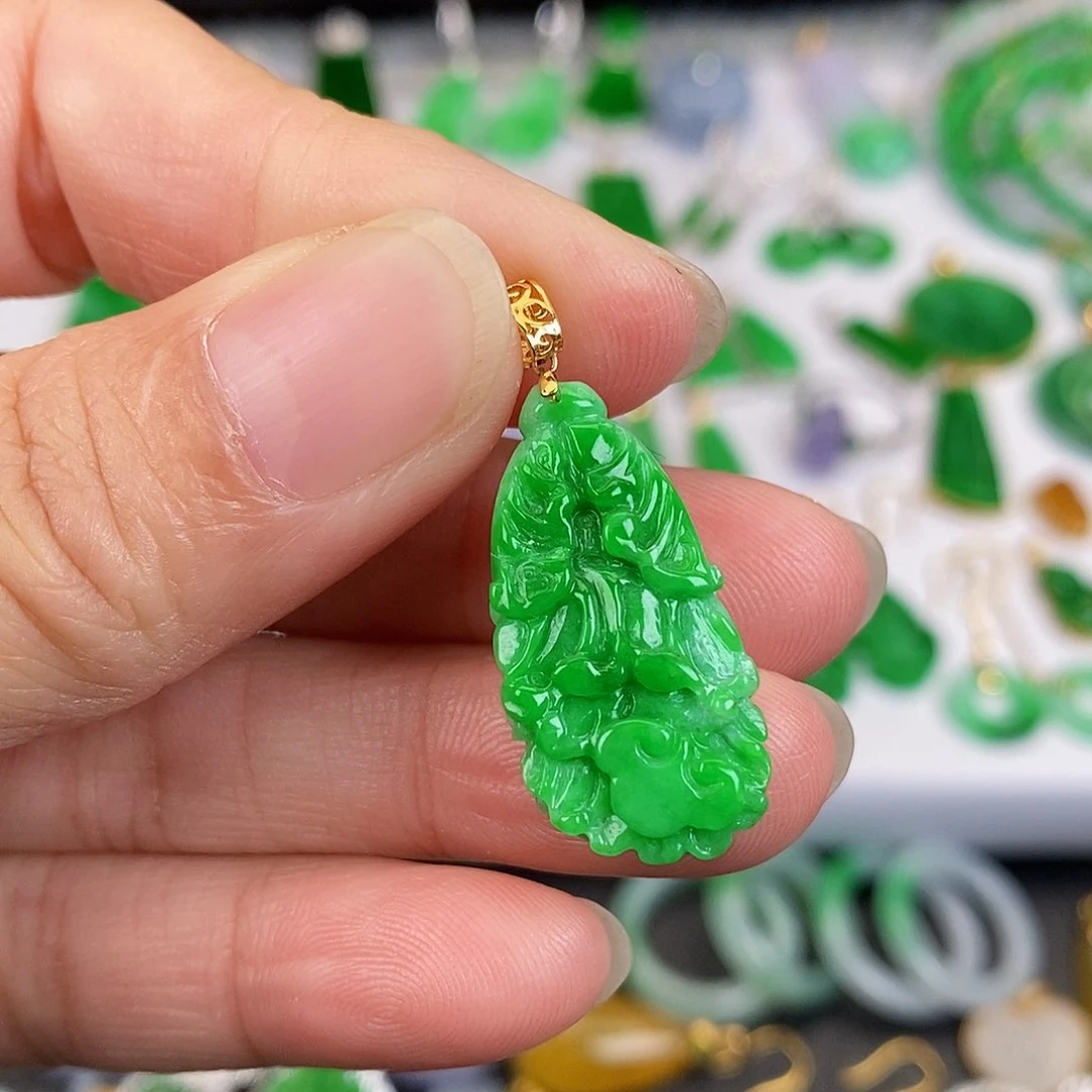吊坠(不含链)18K金镶嵌翡翠