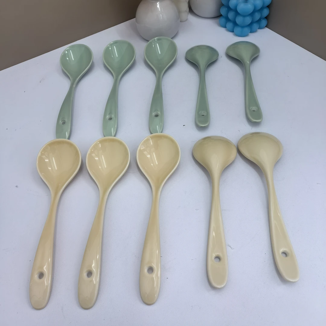 影青米黄陶瓷调羹勺高档家用款居家必备神器外贸【汤姆粉丝专属】