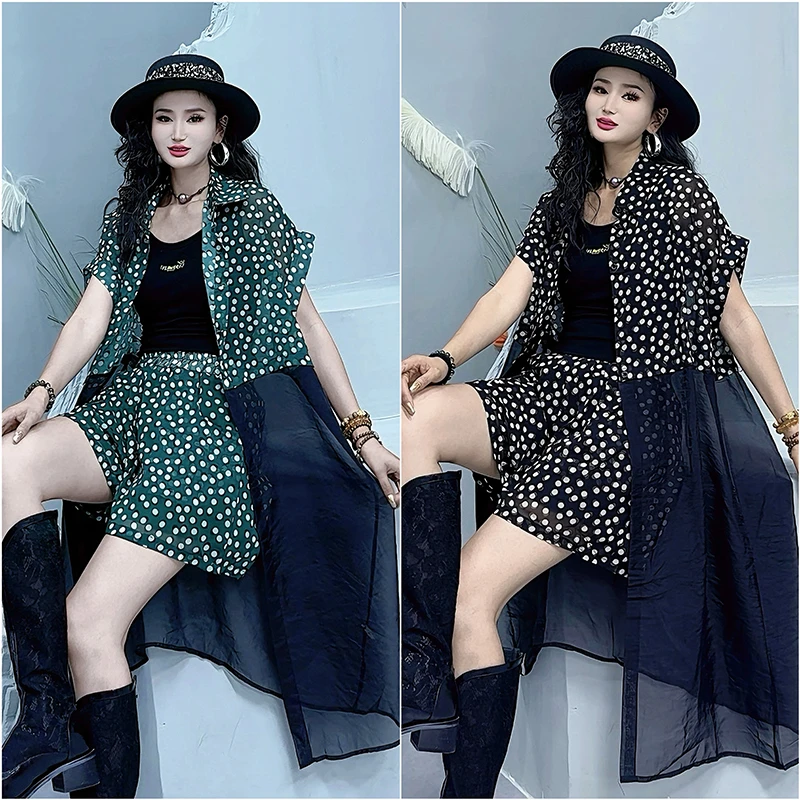 夏装搭配一整套2025新款大码时尚衬衫高腰A字短裤套装-24751-1