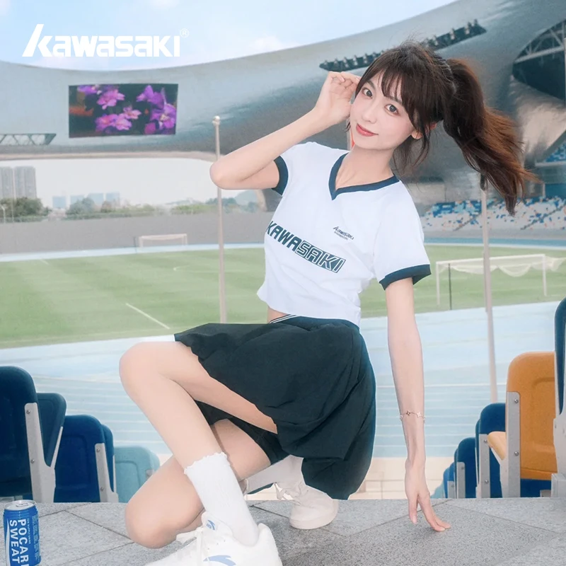 kawasaki/川崎新款专业羽毛球服运动T恤女款排汗速干透气花苞裙