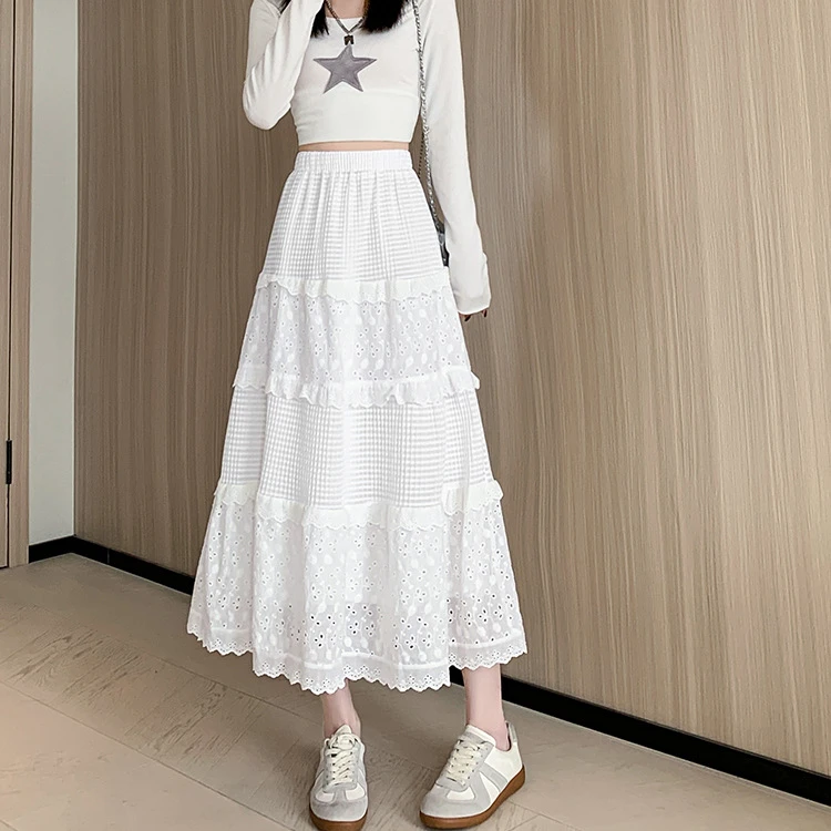 蛋糕裙女半身裙春秋新款气质蕾丝百褶裙显瘦网纱高腰a字3A长裙