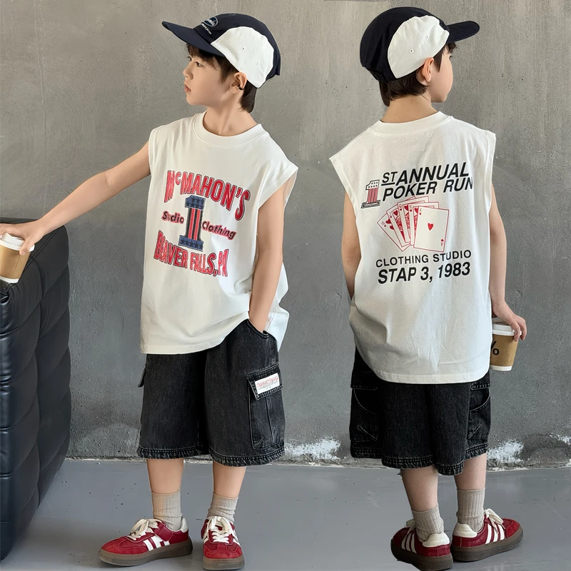 【韩货】男童夏季背心套装大儿童2025新款男孩无袖坎肩两件套帅气潮