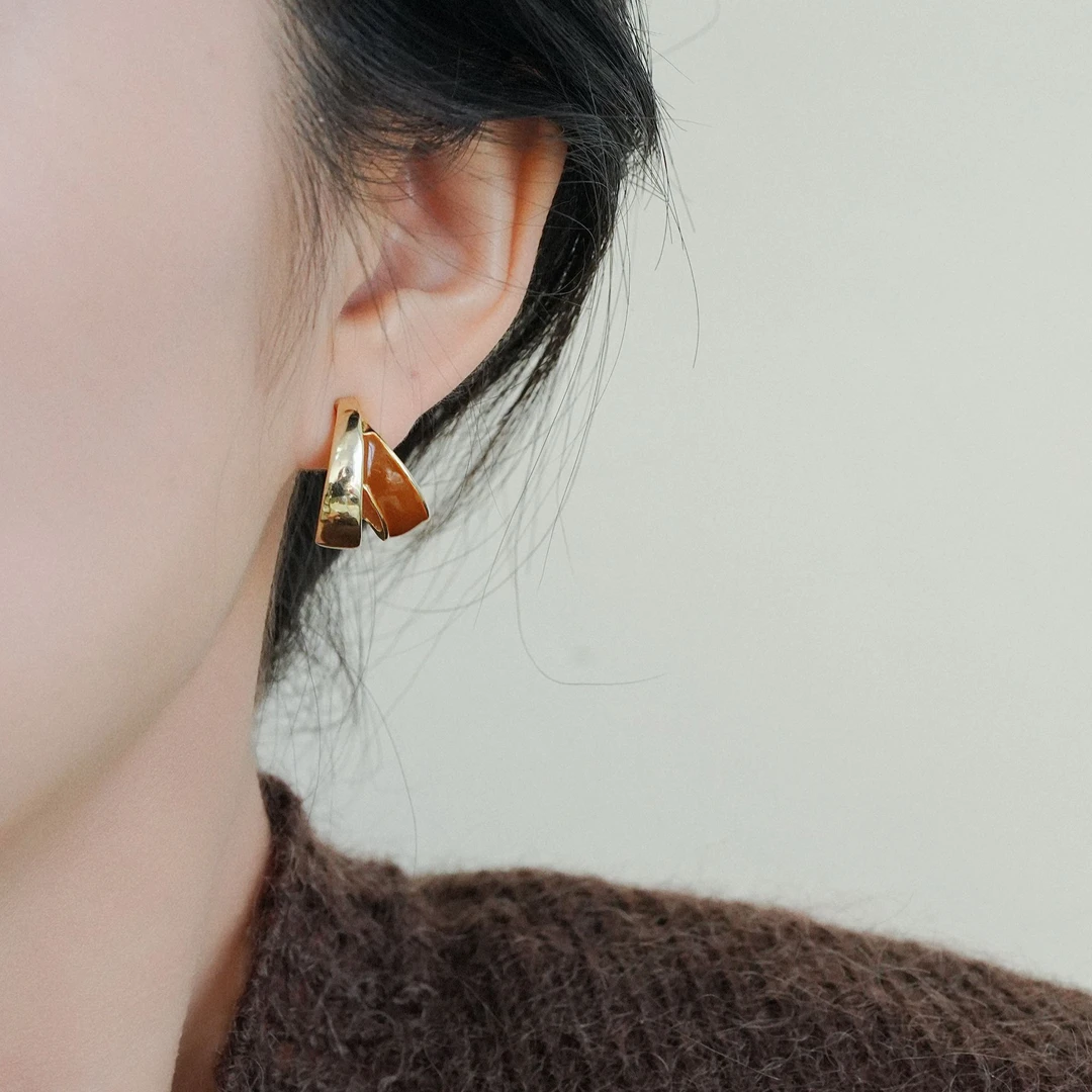 铜合金耳饰 高级感女士耳环新款爆款小众设计感独特耳钉双层气质