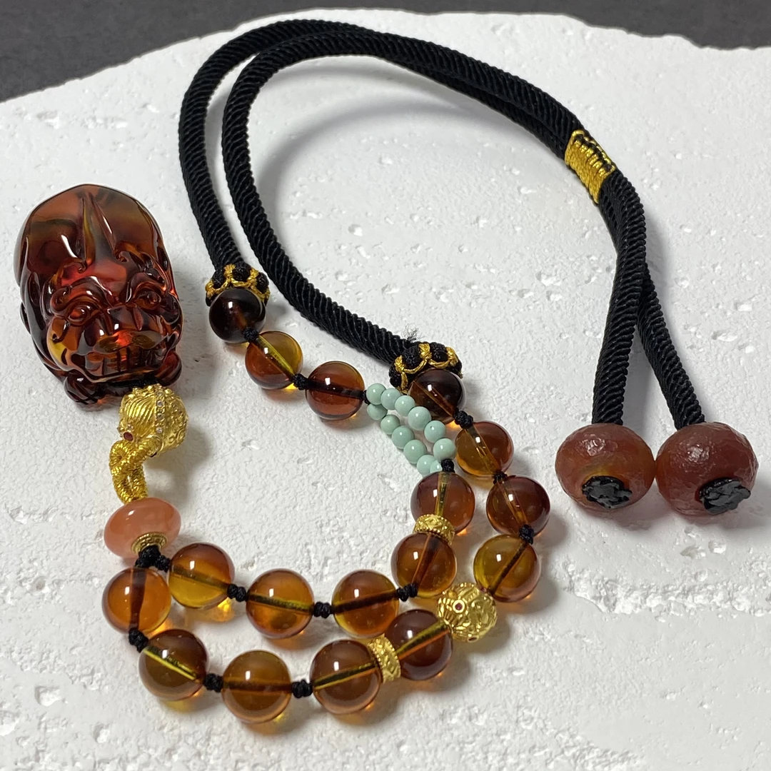 【亿轩珠宝】BZ112506红蓝珀貔貅吊坠diy红蓝绿松项绳8mm+