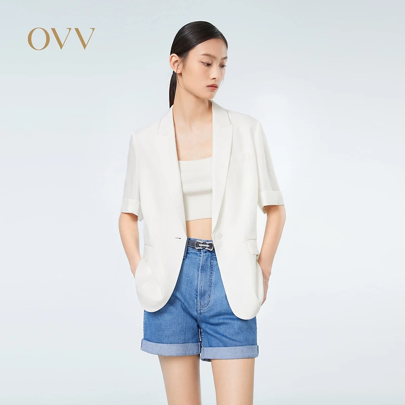 【达播】OVV春夏醋酸仿麻时尚一粒扣短袖西服外套GTXEJ13010A
