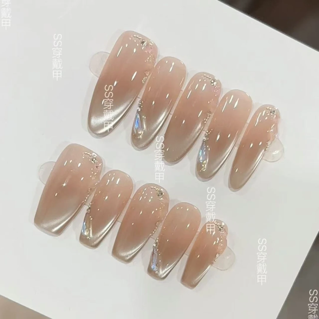 【银月柔纱】纯手工穿戴甲气质款光疗美甲可拆卸10片