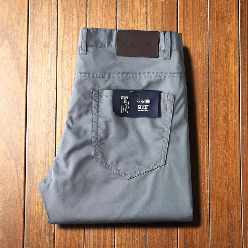 欧洲站男士秋季舒适透气进口莱赛尔天丝男裤免烫直筒五袋款休闲裤