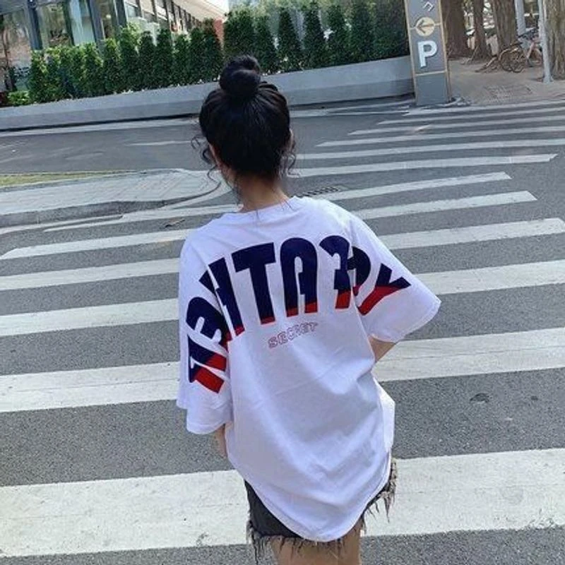 女洋气街头白色学生夏季女t恤短袖宽松红衣服半袖女装帅气网上衣