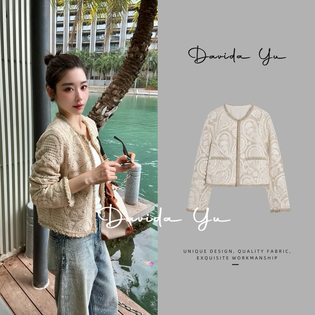 Davida Yu【香果】2025春季新款小香风腰果花长袖气质外套DYRW636