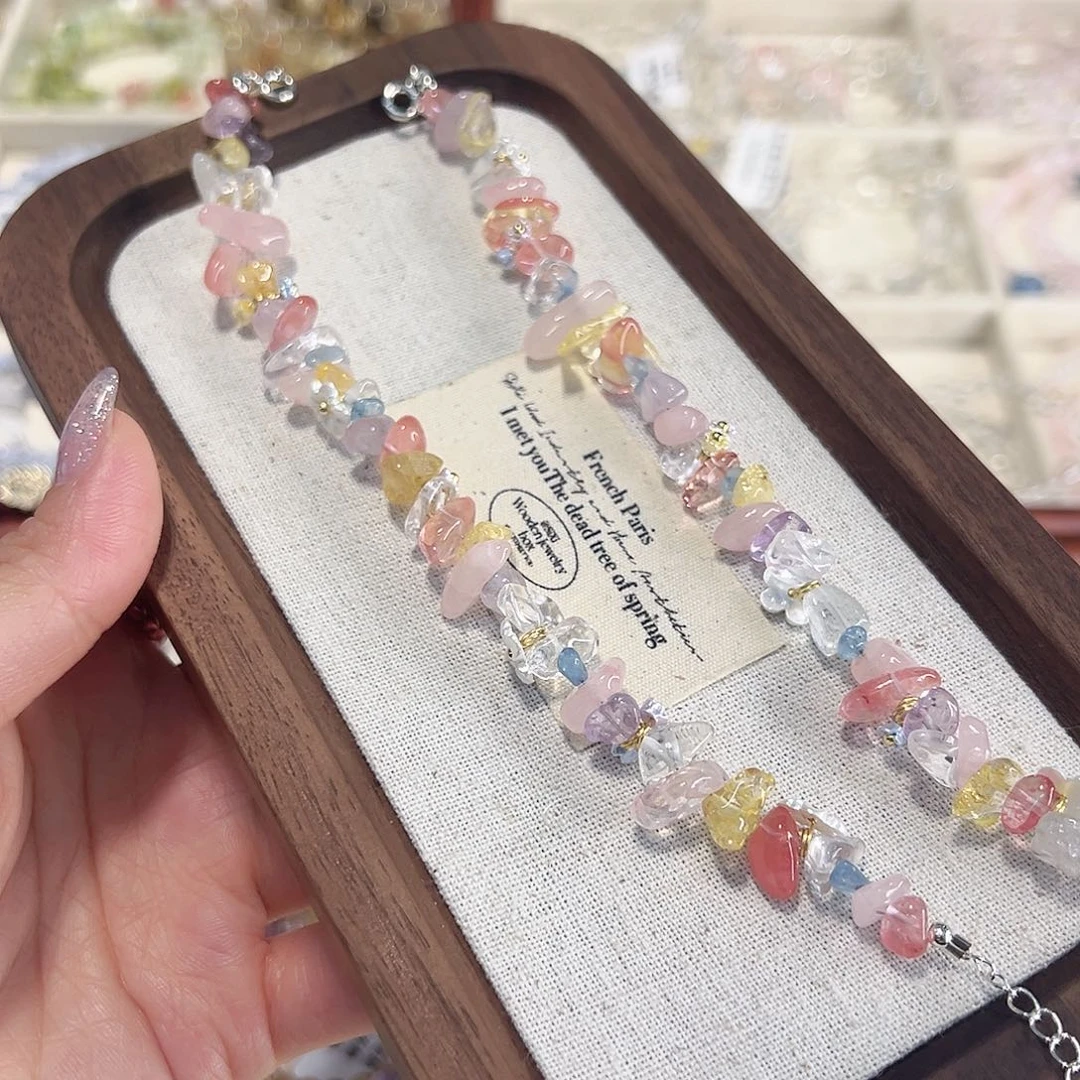 烟晶手链银S925镶嵌碎石花朵