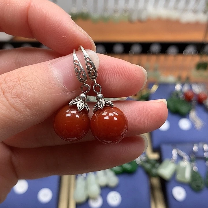 玛瑙/玉髓银S925镶嵌耳环12左右