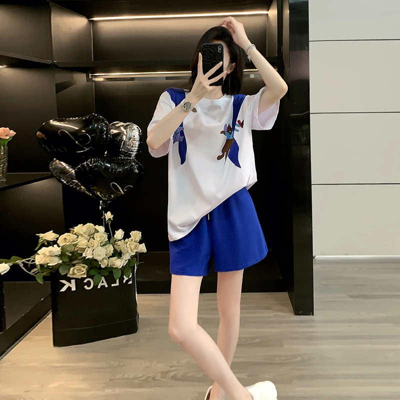 2025新款小个子女士爆款套装洋气夏季短袖T恤休闲薄款短裤两件套