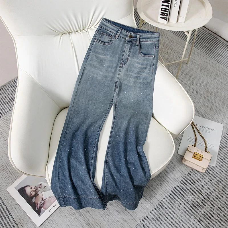 薄款弹力莱赛尔天丝垂感牛仔裤女2025夏季新款宽松显瘦阔腿喇叭裤