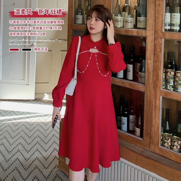 【红袖雨】碎花拼接显瘦假两件连衣裙新款大码百搭高端a字裙430961