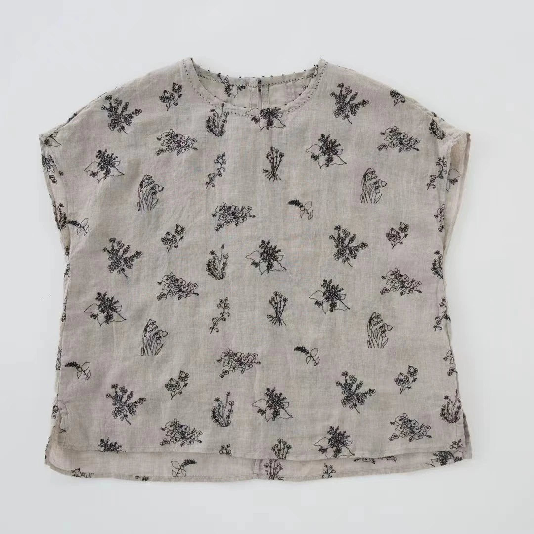 1339水墨画重工刺绣纯棉短袖衬衣夏日轻薄茶里茶气别致防晒上衣