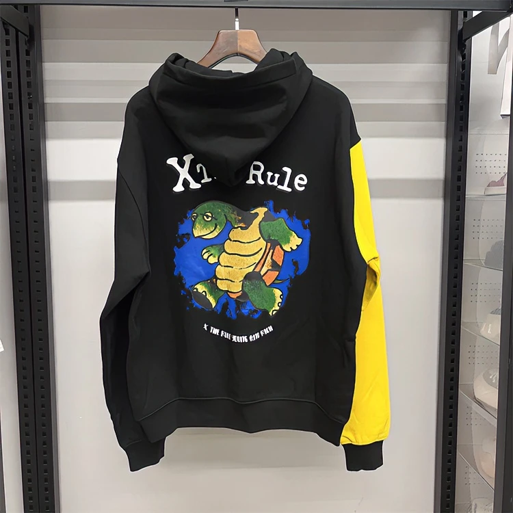 EX L-4 男士秋季加绒黑色袖子拼接撞色连帽休闲运动卫衣 AM509