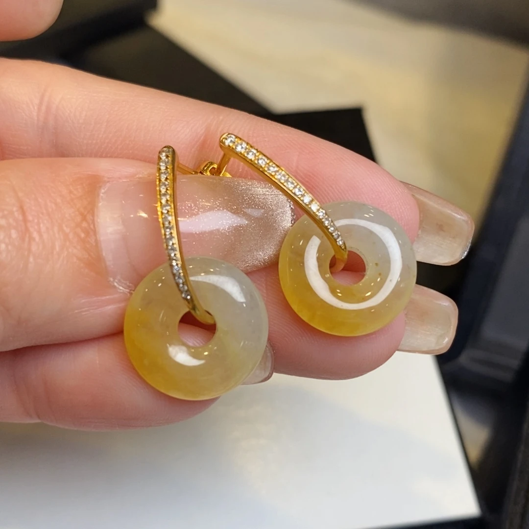 翡翠耳饰18K金镶嵌甜甜圈