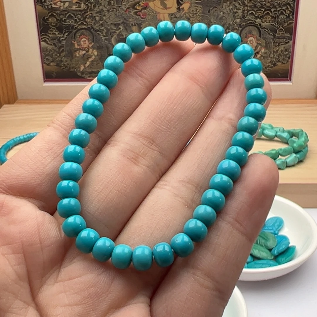 绿松石未镶嵌珠宝奇石卡5.7高瓷蓝老型单圈