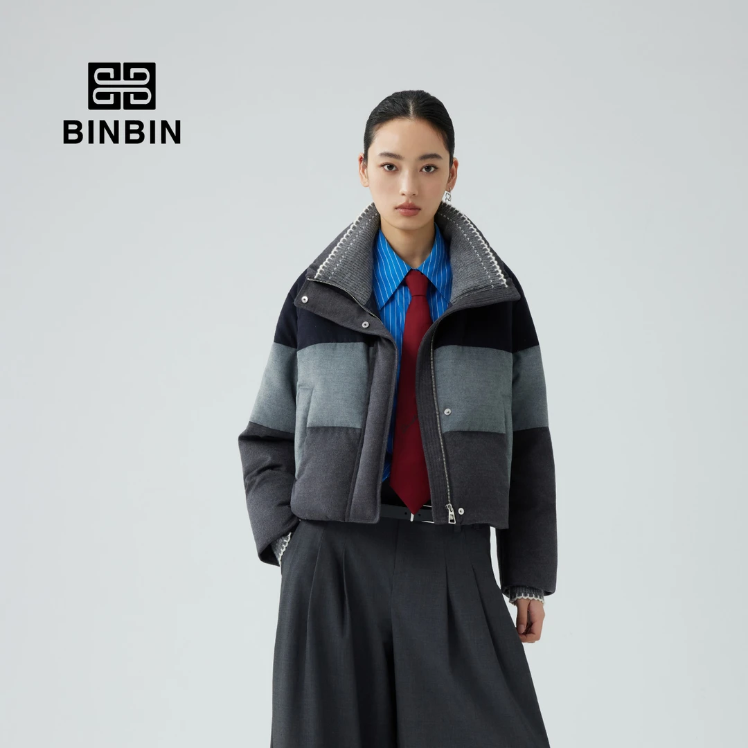 【思雨专属】短款O型羊毛撞色羽绒服TDYH2672