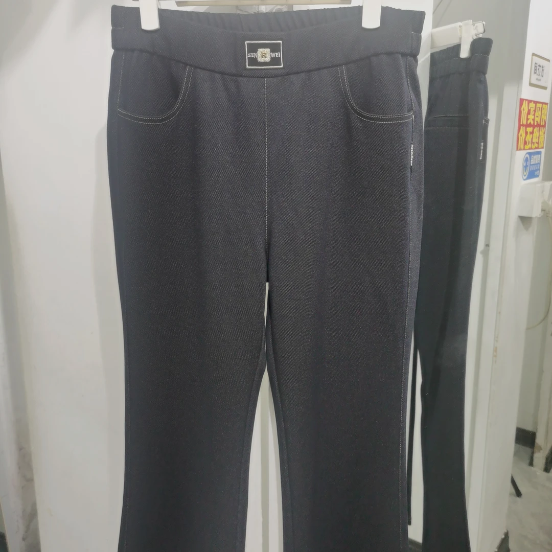 新款牛仔蓝布料裤子中高腰面料柔软舒服