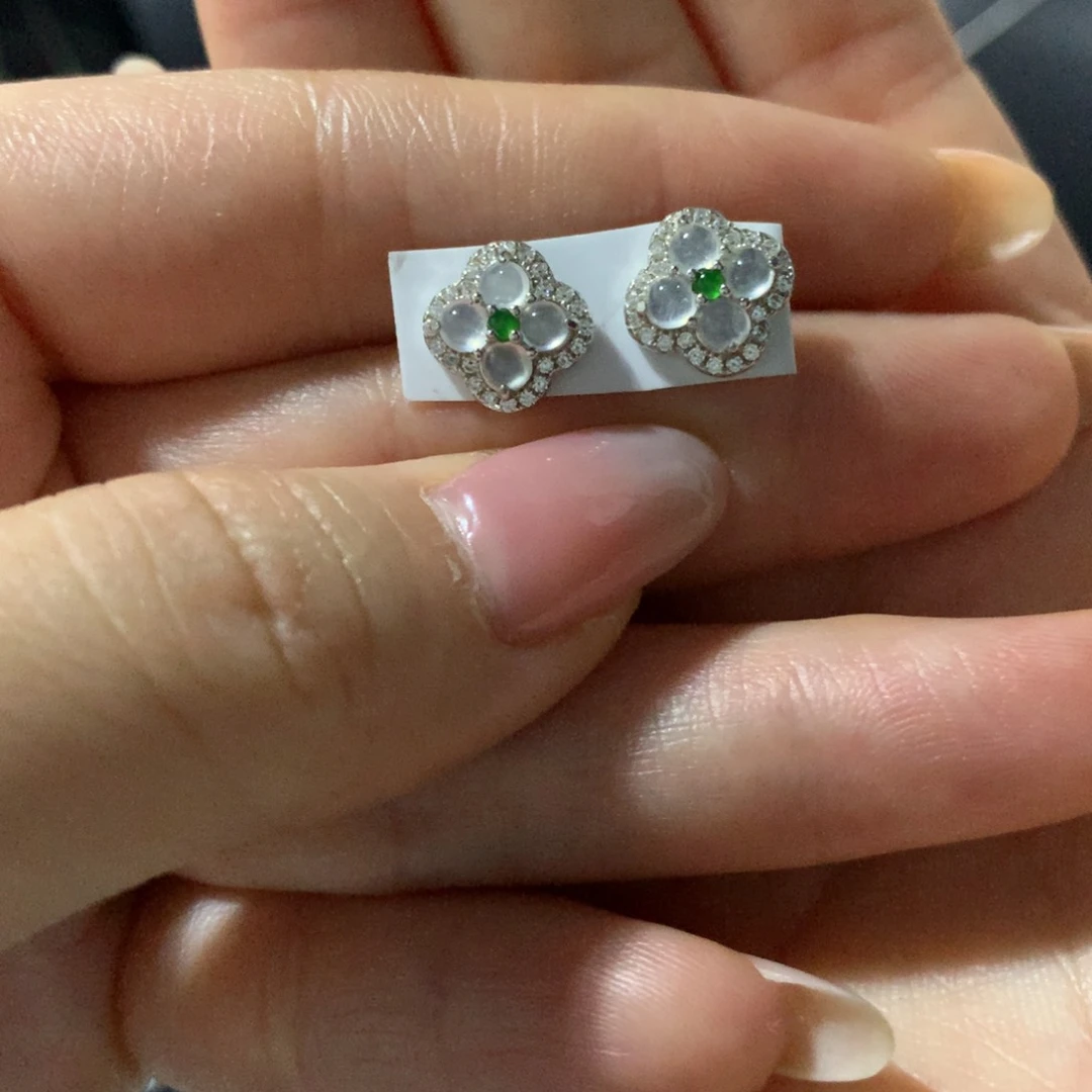 翡翠戒指银S925镶嵌耳钉