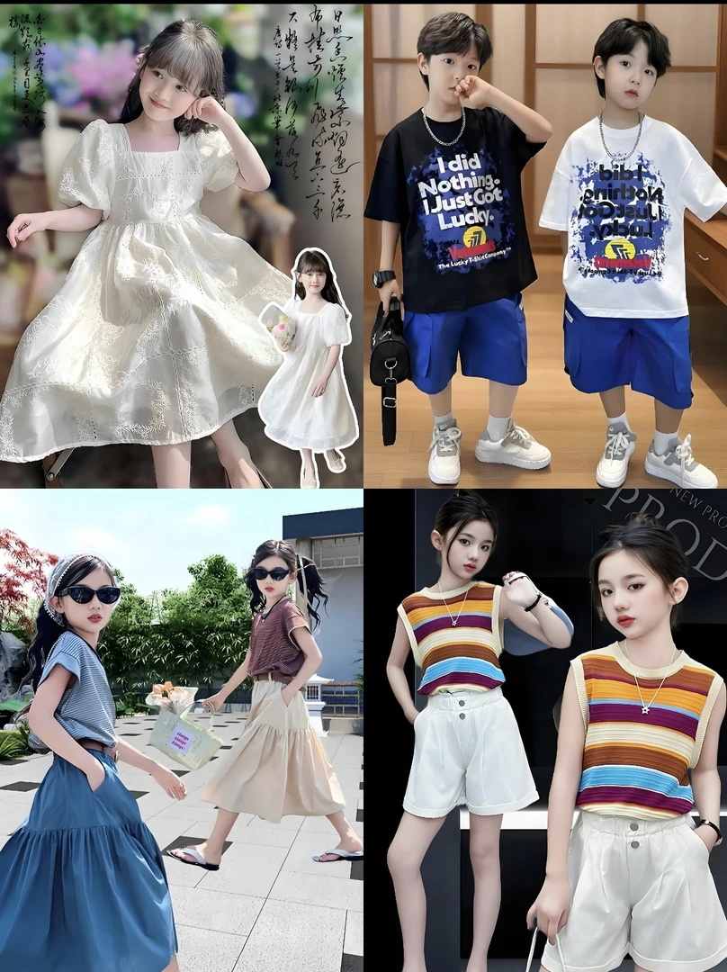 003扣号直播间风夏季常规男薄款套头套装女童千金风慵懒风百搭