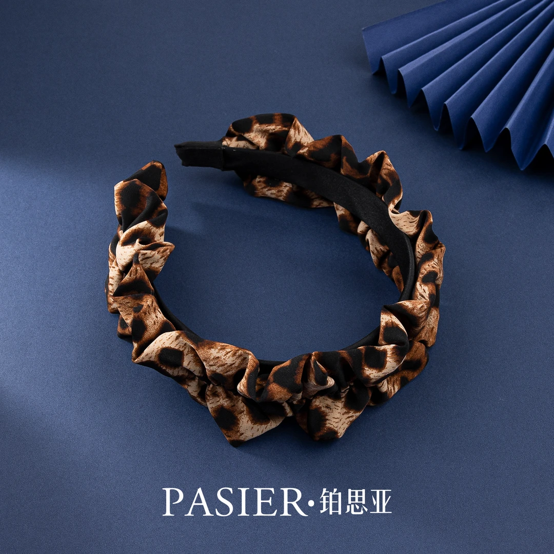 铂思亚 复古个性宽边褶皱豹纹发箍DR0012