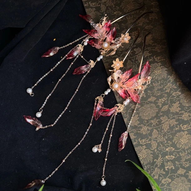 锦鲤琉璃发夹步摇长流苏氛围感古风配饰