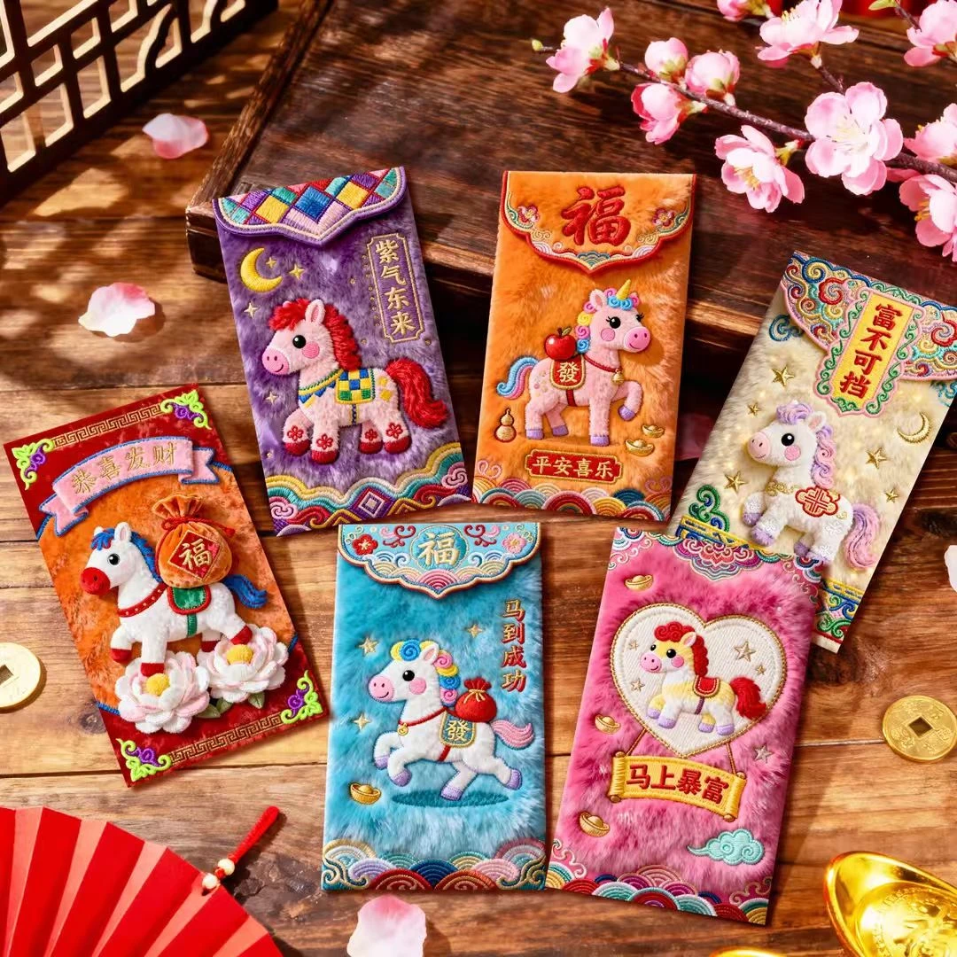 2026平面5D刺绣风格马年创意红包中式创意利是封马年新年压岁红包