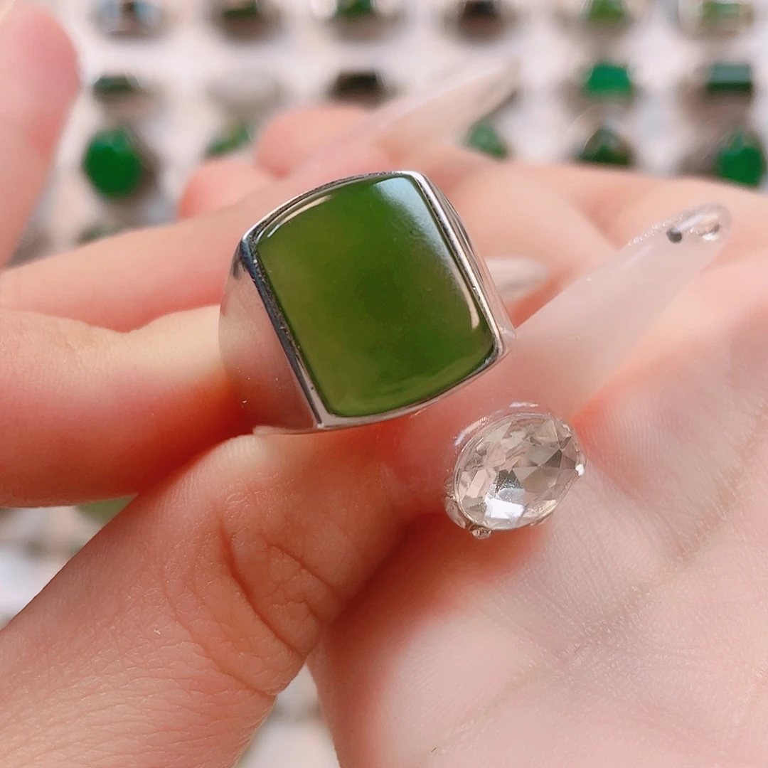 和田玉银S925镶嵌戒指