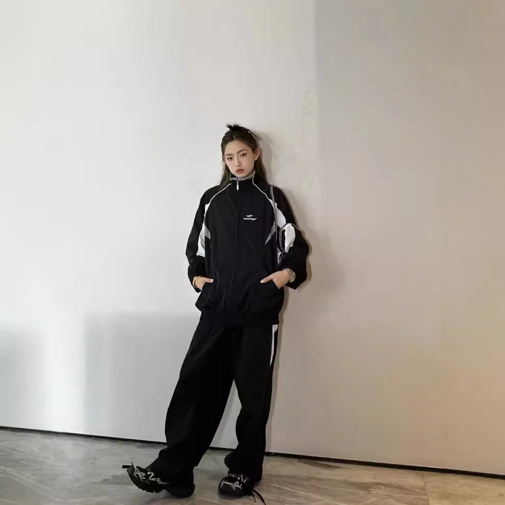 【早秋主推】BL家3B刺绣立领拼接运动外装男女同款宽松版型套装