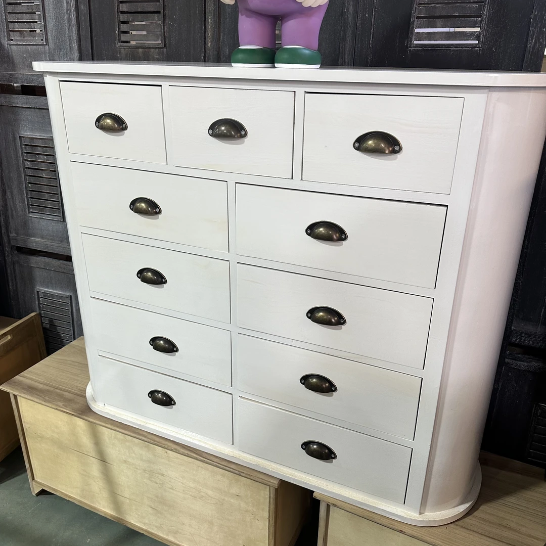 XC201实木白色烤漆长款十一抽收纳柜