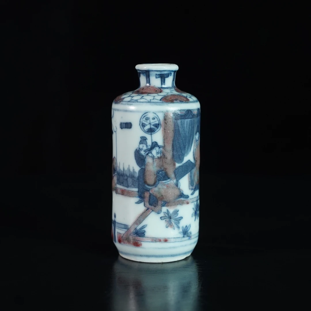 LQM250111008【十竹斋】清代青花釉里红人物故事鼻烟壶