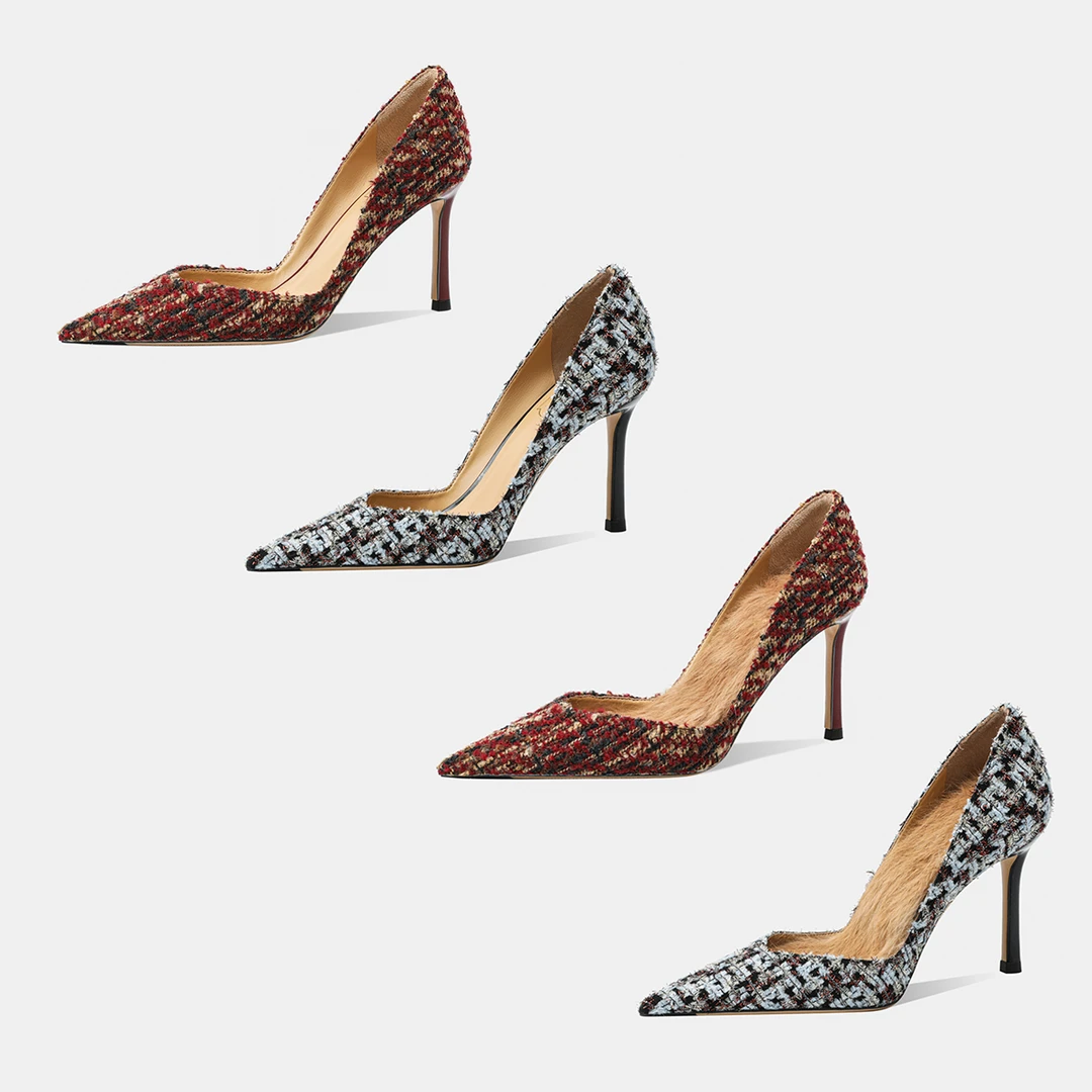 2025新款爆款气质小香风蓝色轻奢时尚性感春季法式尖头高跟鞋