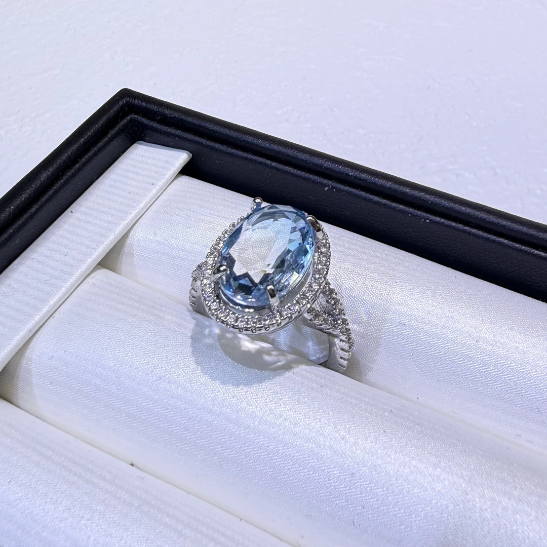 铜合金锆石戒指 JYJ8021-冰花切满镶月白蓝戒指时尚欧美