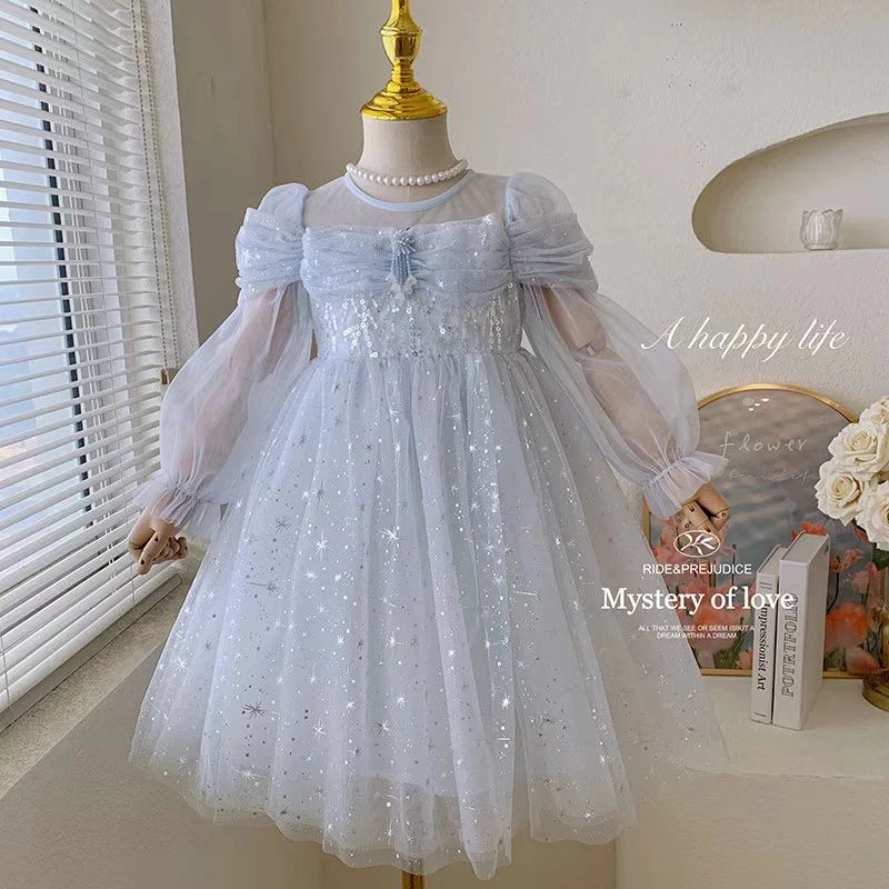 洋气夏季晚礼服女女童连衣裙公主裙裙子纱裙冰雪公主演出裙