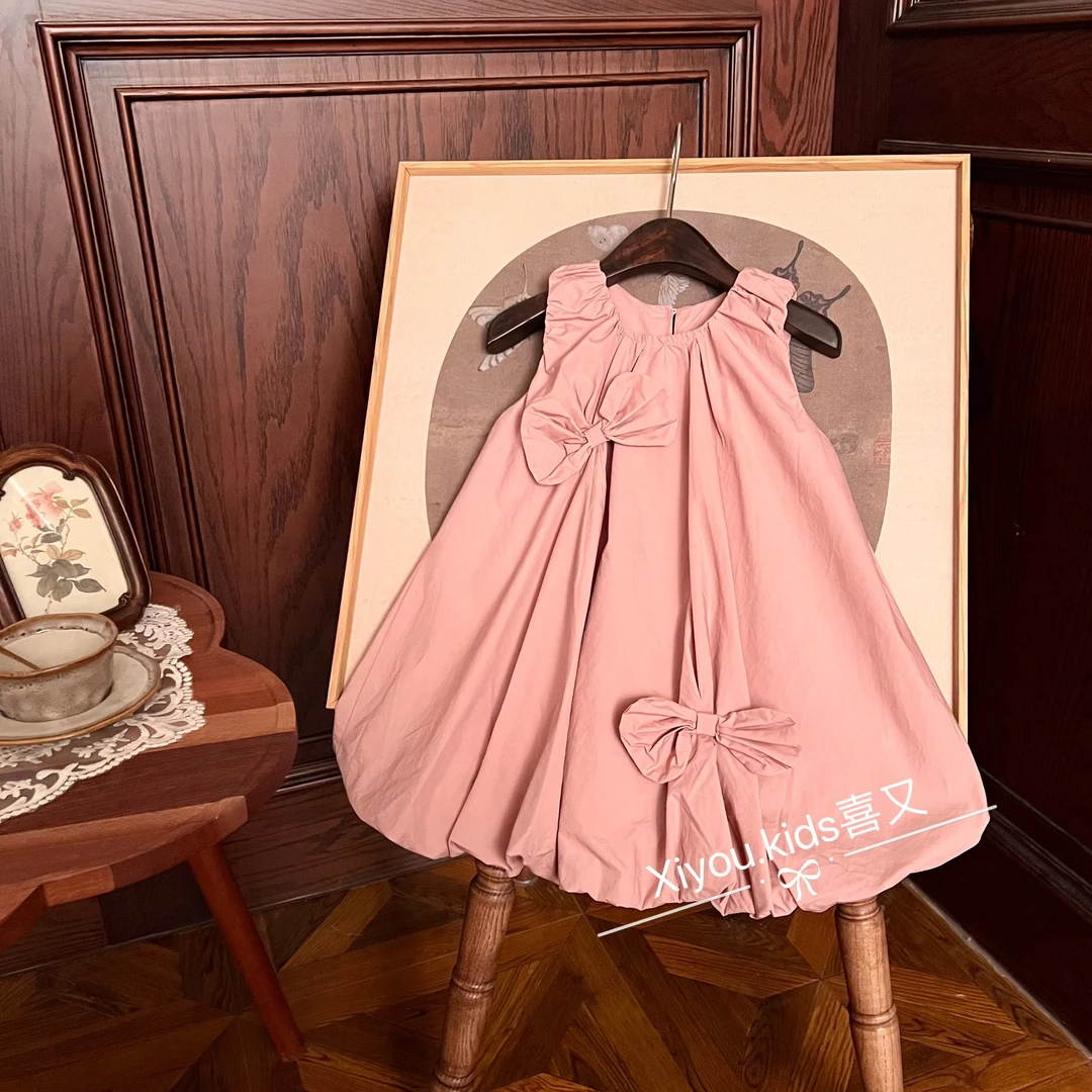 2025新款纯色可爱风蝴蝶女花苞裙连衣裙甜美吊带裙洋气女童25015