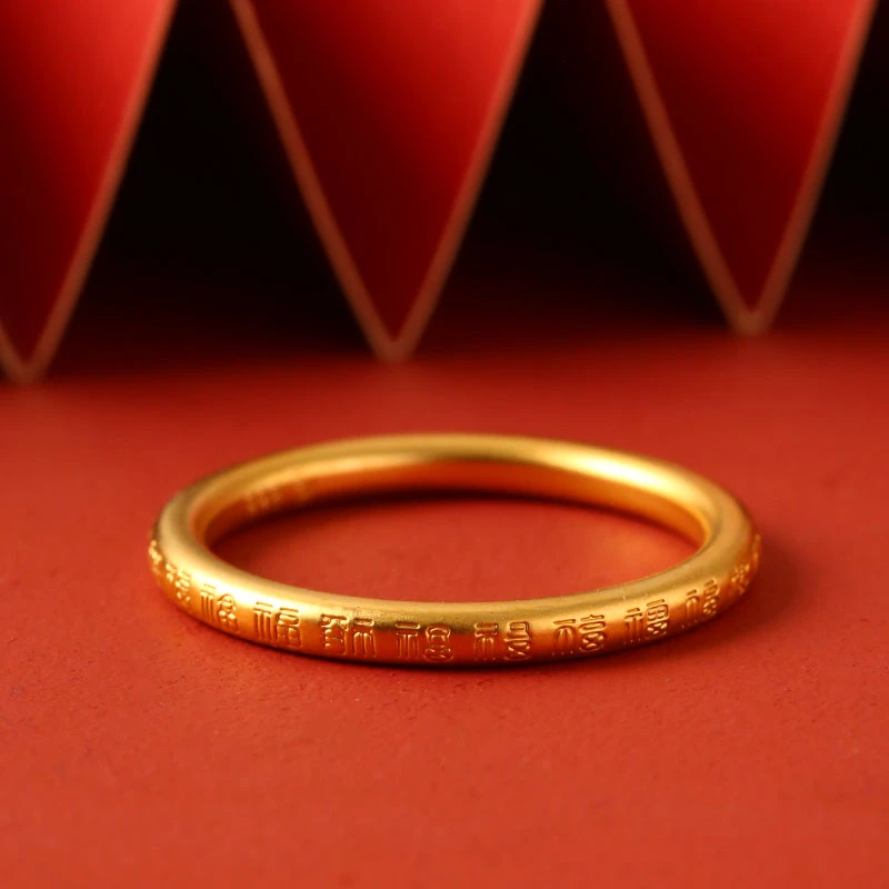 铜合金戒指 百福戒指女金色情侣素圈指环细圈经典百搭食指戒