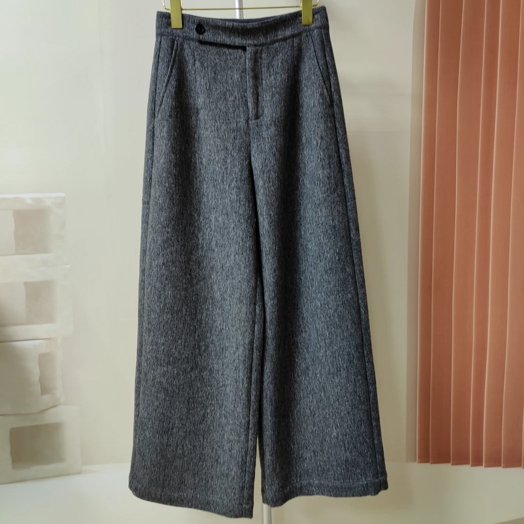 Q8908新款时尚高腰显瘦百搭呢料阔腿裤休闲裤