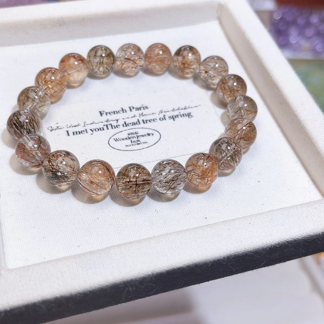 水晶手串未镶嵌桃**泡天然水晶10.3mm