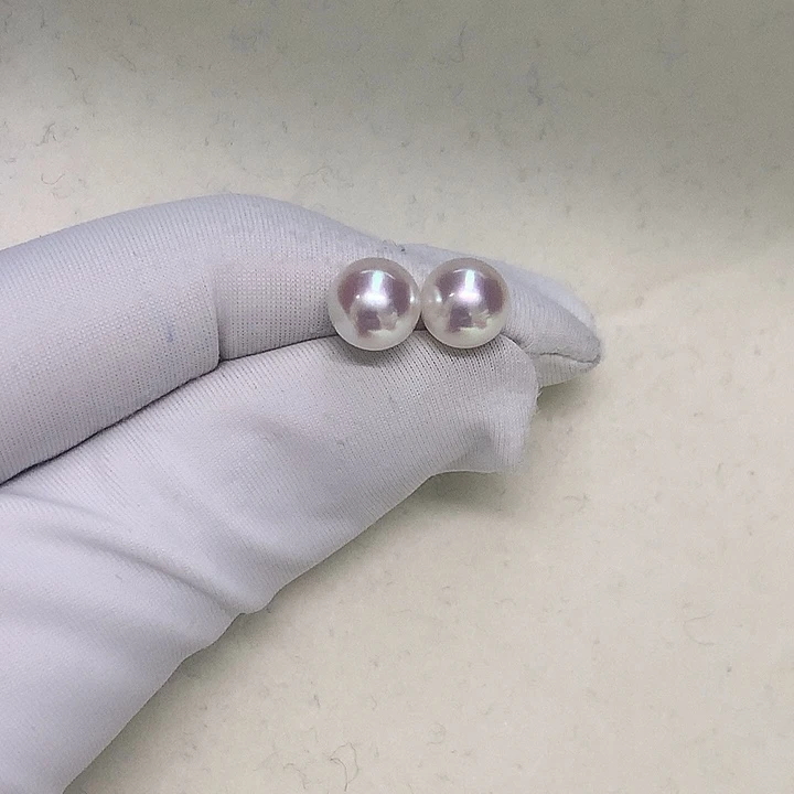 海水珍珠18K金镶嵌耳钉7-7.5