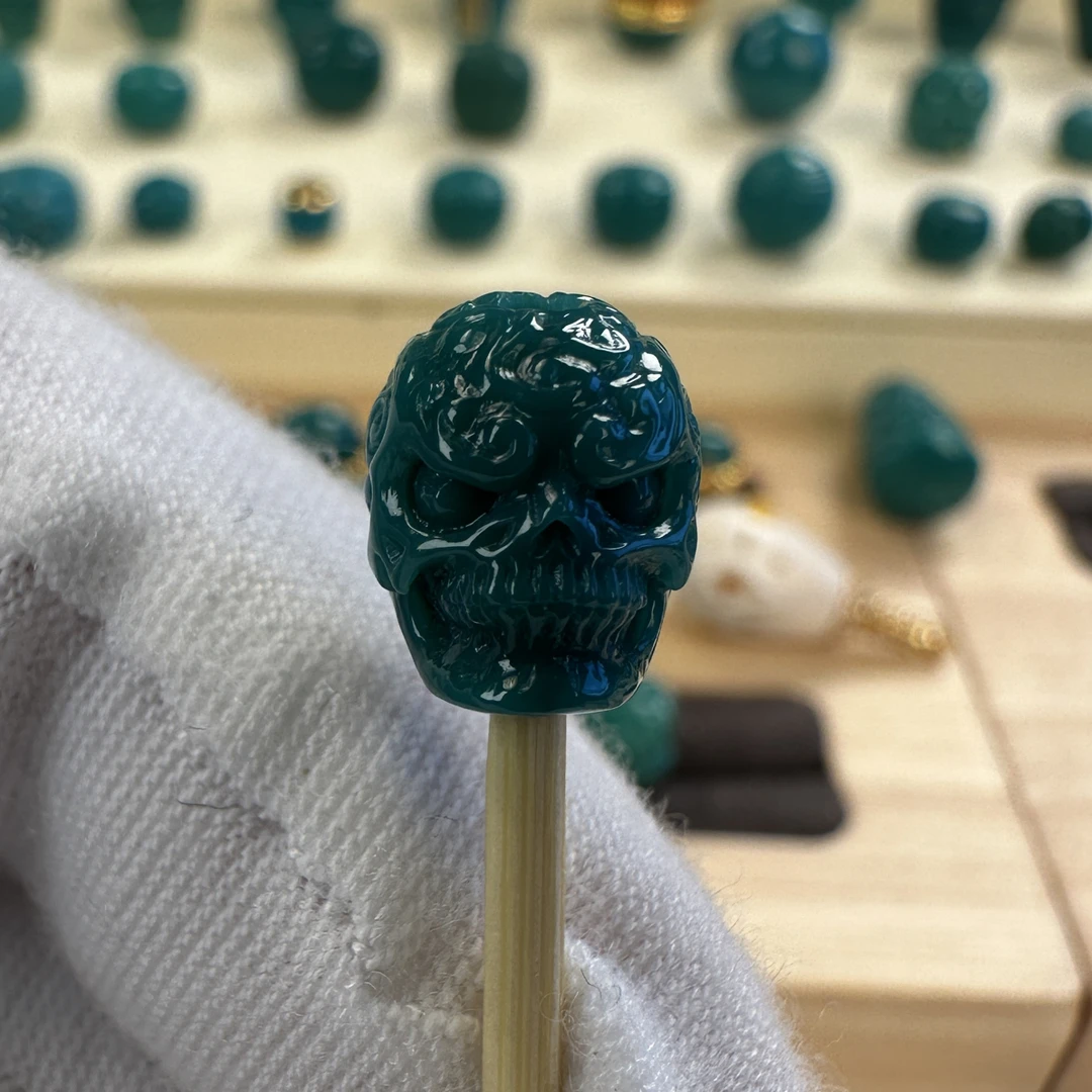 湖北原矿高瓷丫角山绿松石骷髅9.6*8.1*9.7