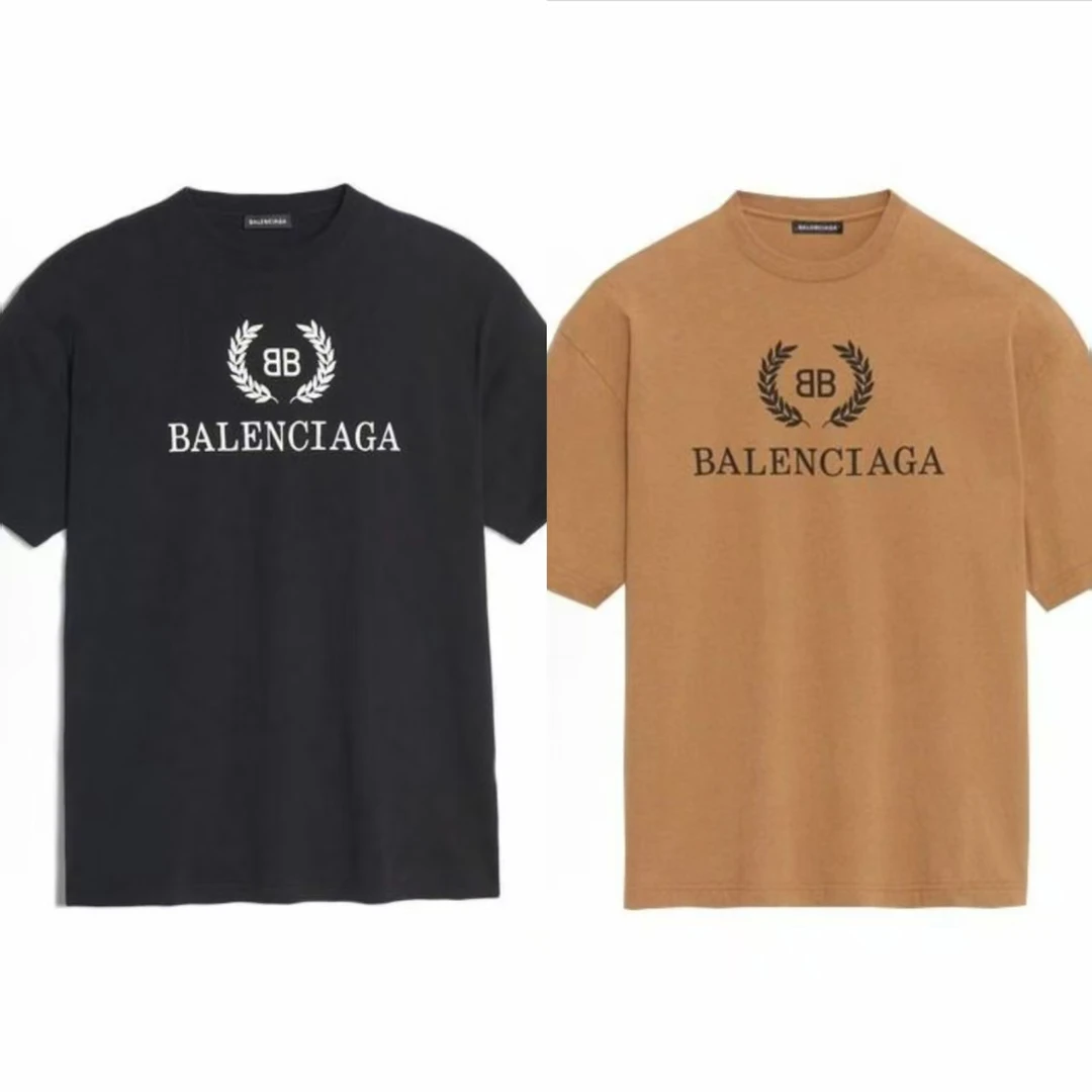 Balenciaga BB图案麦穗印花短袖T恤 卡其色 黑色