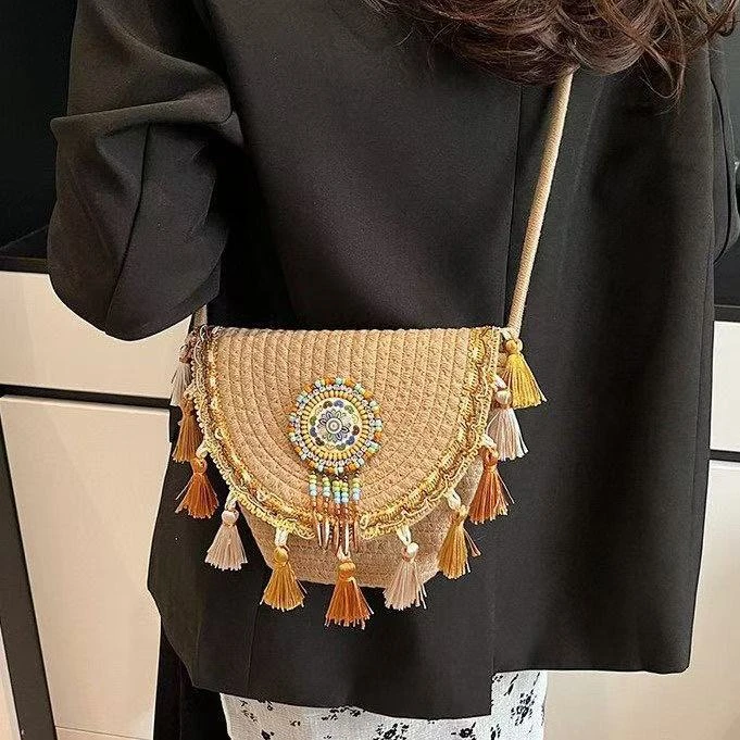 夏季编织中式民族风休闲软面小众斜挎包小包包网红链条包百搭