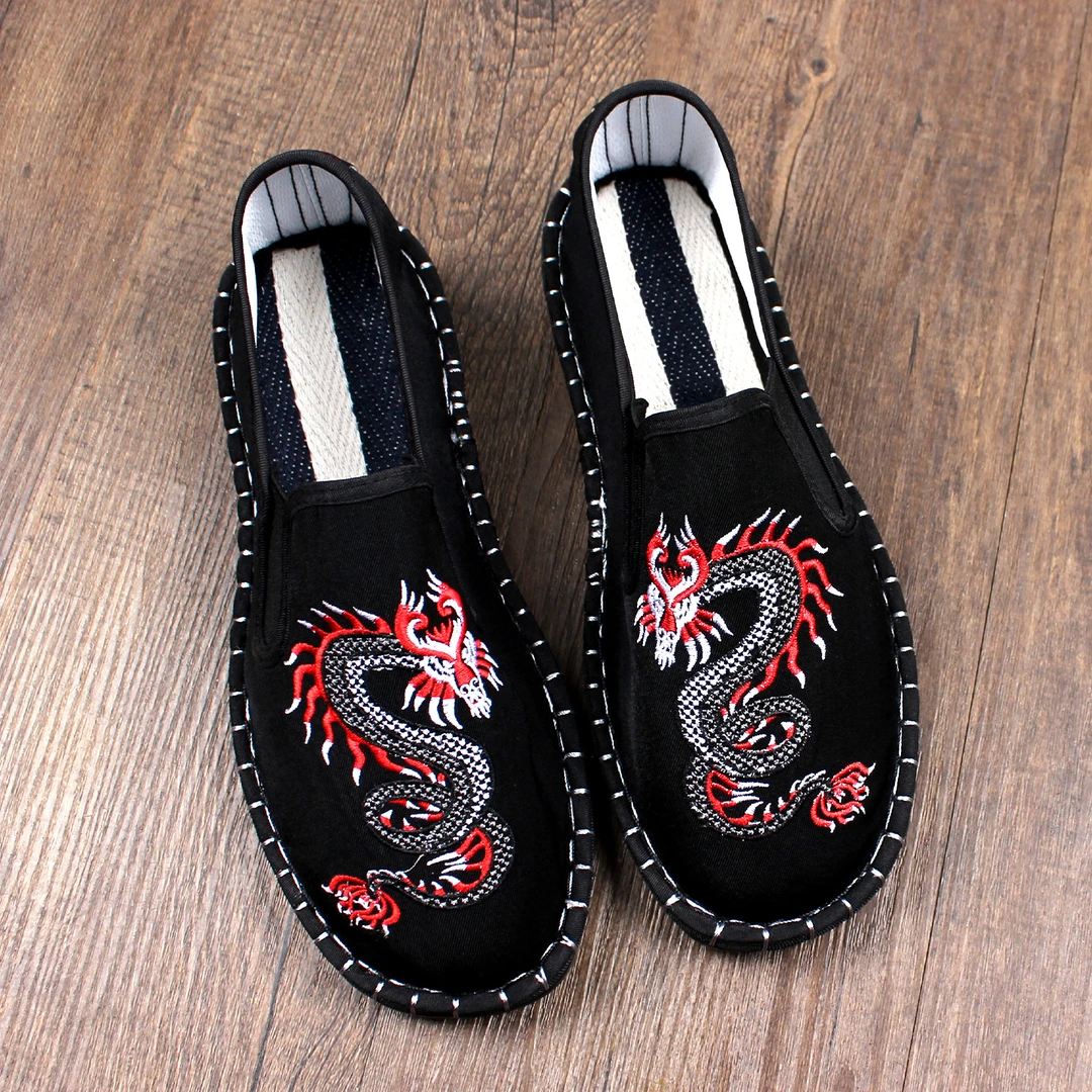 2025新款老北京布鞋男款夏季透气软底刺绣一脚蹬耐磨轻便工地休闲