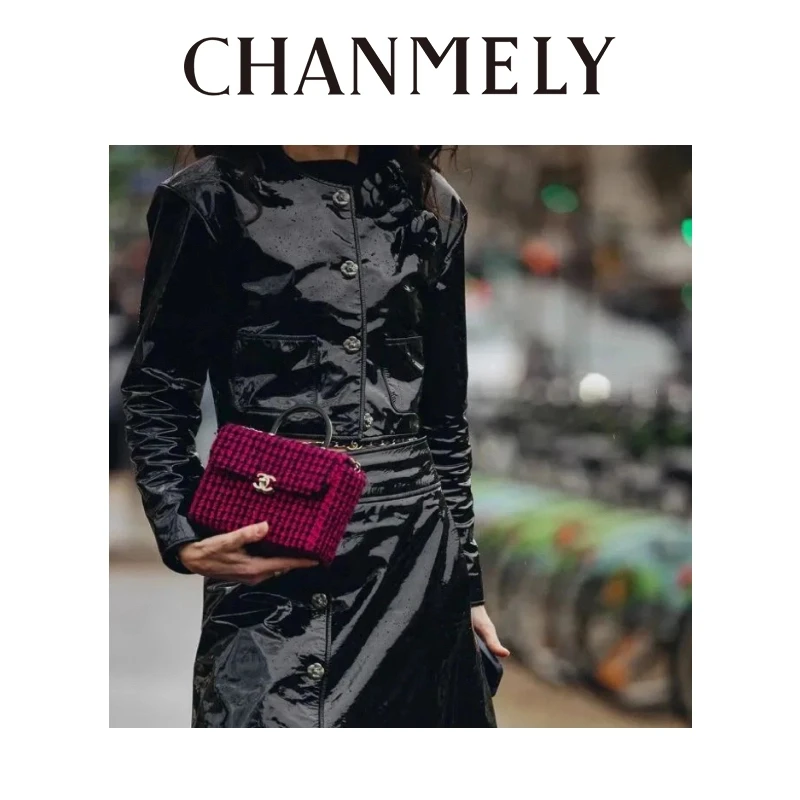 【CHANMITY】24/FW小香风摩登漆皮亮面时髦山茶花夹克外套023901